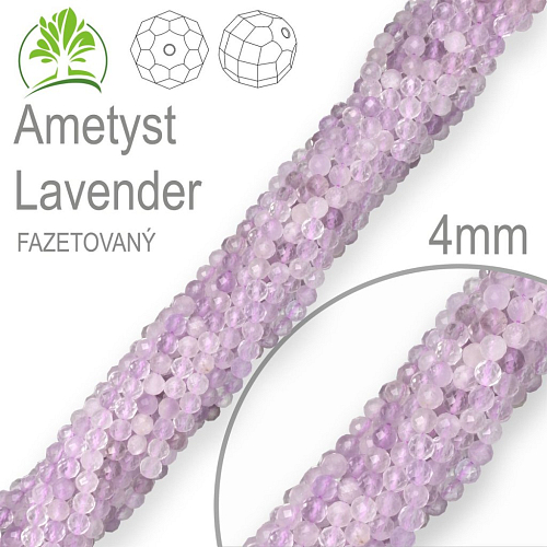 Korálky z minerálů Ametyst Lavender Fazetovaný polodrahokam. Velikost pr.4,3mm. Balení 95Ks.