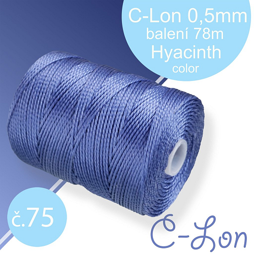 Nylonová nit C-Lon pevná korálková nit. Barva 75 Hyacinth. Síla nitě 0,5mm. Balení 78m na cívce.