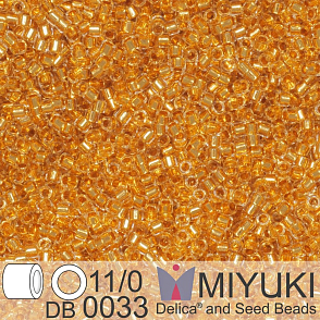 Korálky Miyuki Delica 11/0. Barva 24kt Gold Lined Crystal DB0033. Balení 3g.