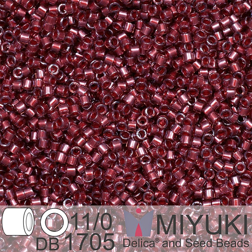 Korálky Miyuki Delica 11/0. Barva Copper Pearl Lined Transparent Dark Cranberry DB1705. Balení 5g.
