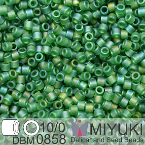 Korálky Miyuki Delica 10/0. Barva Matte Transparent Green AB  DBM0858. Balení 5g.