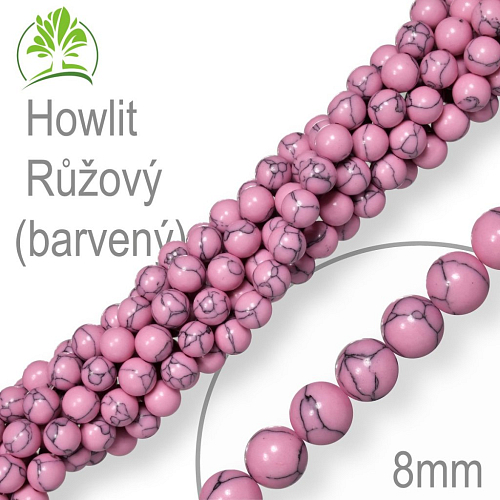 Korálky z minerálů Howlit Růžový (barvený) přírodní polodrahokam. Velikost pr.8mm. Balení 10Ks