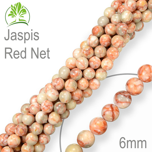 Korálky z minerálů Jaspis Red Net přírodní polodrahokam. Velikost pr.6mm. Balení 12Ks.