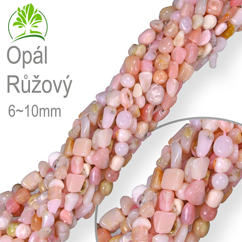 Korálky z minerálů Nugets velikost 8-12mm Opál Růžový. Balení 40cm.