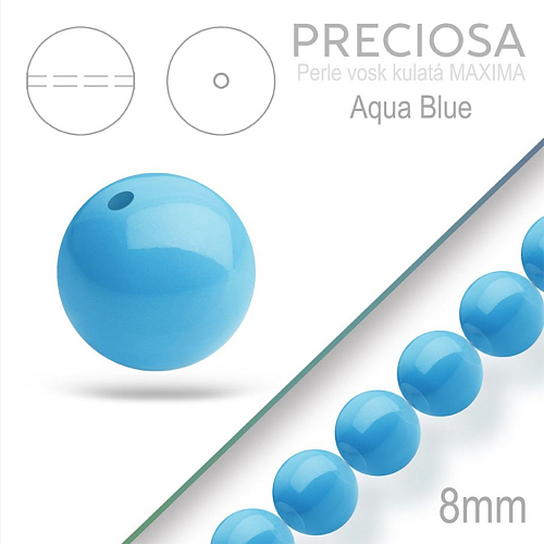 Preciosa Perle voskovaná kulatá MAXIMA barva Aqua Blue velikost 8mm. Balení návlek 15Ks.
