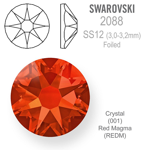 SWAROVSKI XIRIUS FOILED velikost SS12 barva CRYSTAL RED MAGMA 