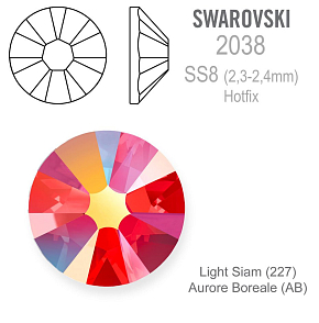 SWAROVSKI xilon rose 2038 velikost SS8 barva Light Siam Aurore Boreale 