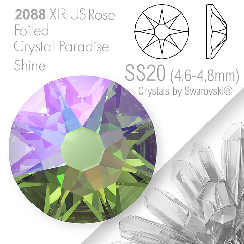 SWAROVSKI  XIRIUS Rose 2088 Foiled. Barva Crystal Paradise Shine velikost SS20 (4,6-4,8mm). Balení 15Ks.