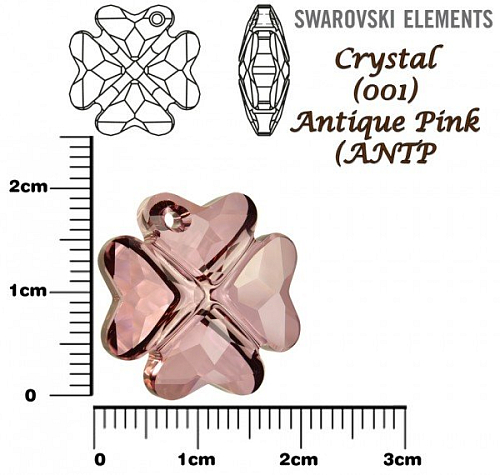 SWAROVSKI 6764 CLOVER Pendant barva CRYSTAL ANTIQUE PINK velikost 19mm.