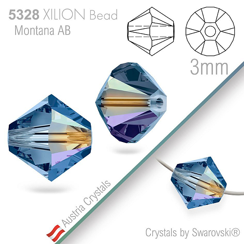 SWAROVSKI  XILION Bead  5328 barva Montana Aurore Boreale velikost 3mm. Balení 25Ks