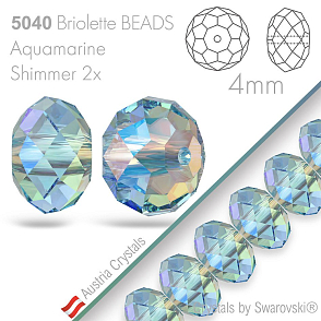 SWAROVSKI Briolette Beads 5040. Barva Aquamarine Shimmer 2X. Velikost 4mm