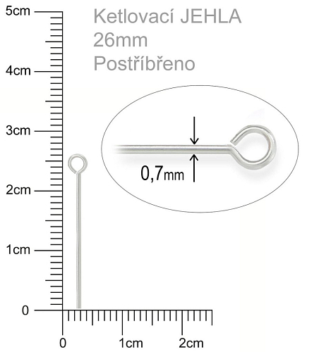 Ketlovací JEHLA  velikost 26mm. Barva stříbrná.