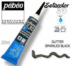 Kontura 3D SETACOLOR. Výrobce Pebeo. Barva 31 GLITTER SPARKLED BLACK.