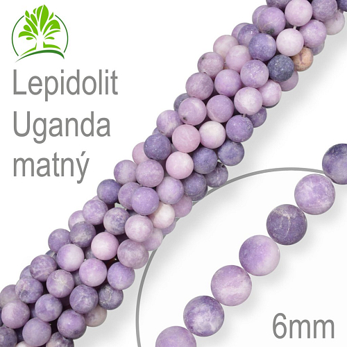Korálky z minerálů Lepidolit Uganda matný přírodní polodrahokam. Velikost pr.6mm. Balení 12Ks.