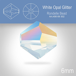 PRECIOSA Bicone MC BEAD (sluníčko) velikost 6mm. Barva WHITE OPAL GLITTER. Balení 18ks .
