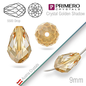 Korálky PRIMERO Crystals . Tvar 5500 Drop. Barva Crystal Golden Shadow. Velikost 9mm