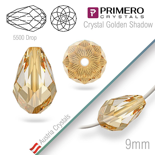 Korálky PRIMERO Crystals . Tvar 5500 Drop. Barva Crystal Golden Shadow. Velikost 9mm