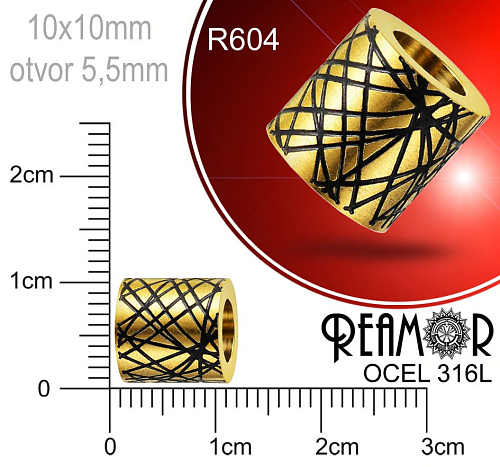 Korálek tvarovaný Reamor CHIRURGICKÁ OCEL ozn.-R604. Velikost 10x10mm otvor 5,5mm.