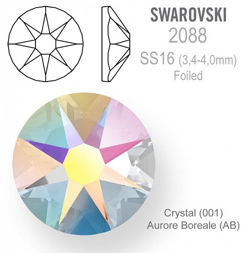 SWAROVSKI 2088 XIRIUS FOILED velikost SS16 barva Crystal Aurore Boreale