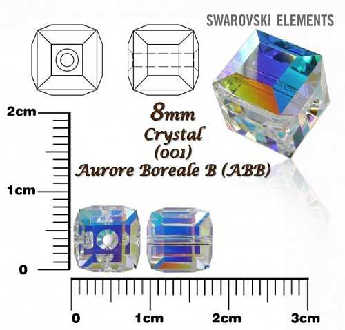 SWAROVSKI CUBE Beads 5601 barva CRYSTAL AURORE BOREALE B velikost 8mm.