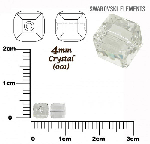 SWAROVSKI CUBE Beads 5601 barva CRYSTAL velikost 4mm.