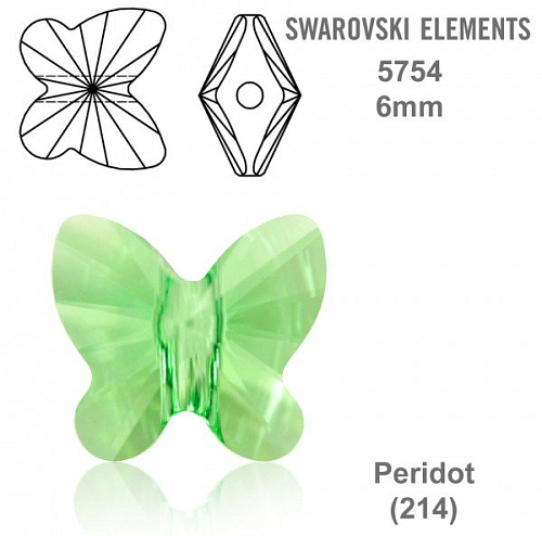 SWAROVSKI KORÁLKY Butterfly Bead barva PERIDOT velikost 6mm. Balení 4Ks.