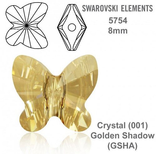 SWAROVSKI KORÁLKY Butterfly Bead barva CRYSTAL GOLDEN SHADOW velikost 8mm. Balení 3Ks.