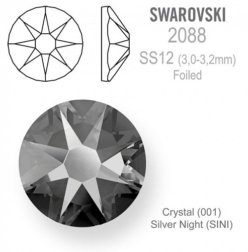 SWAROVSKI 2088 FOILED velikost SS12 barva Crystal Silver Night 