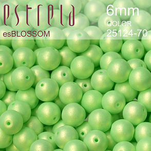 Korálky esBLOSSOM voskované tvar kulatý. Velikost 6mm. Barva 25124-70 (zelená+listr). Balení 21ks na návleku. 