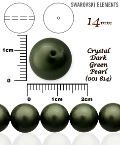 SWAROVSKI 5811 Voskované Perle barva CRYSTAL DARK GREEN PEARL velikost 14mm. 