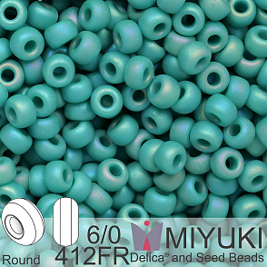 Korálky Miyuki MIX Round 6/0. Barva 412FR Matte Opaque Turquoise Green AB. Balení 5g