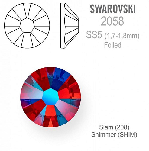 Swarovski 2058 XILION FOILED velikost SS5 barva Siam Shimmer 