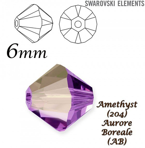 SWAROVSKI XILION BEAD 5328 barva AMETHYST AURORE BOREALE velikost 6mm. Balení 10Ks