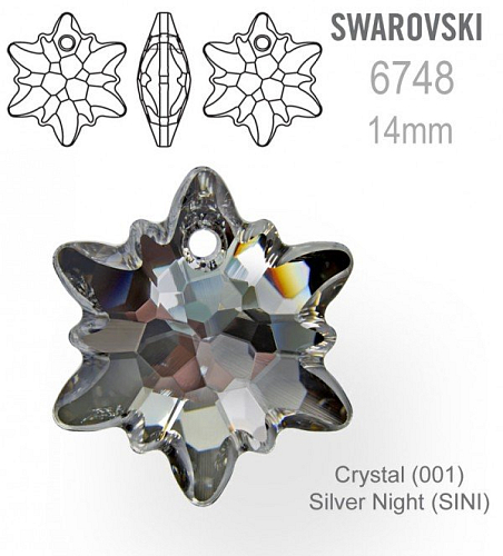 Swarovski 6748 Edelweis Pendant velikost 14mm. Barva Crystal Silver Night 
