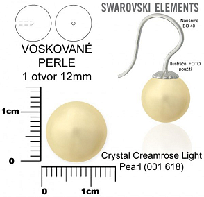 SWAROVSKI 5818 Voskované Perle 1otvor barva 618 CRYSTAL CREAMROSE LIGHT PEARL velikost 12mm.