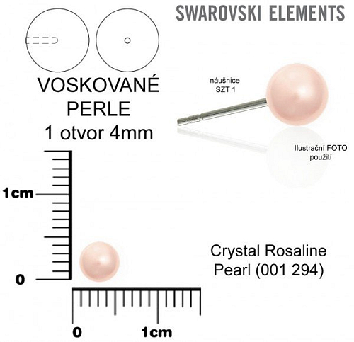 SWAROVSKI 5818 Voskované Perle 1otvor barva CRYSTAL ROSALINE  PEARL velikost 4mm.