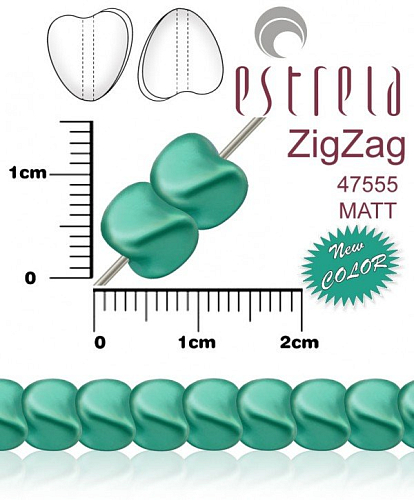VOSKOVANÉ korále tvar ZigZag. Velikost 6x9mm. Barva 47555 MATT (matná smaragdová). Balení 14ks na návleku.
