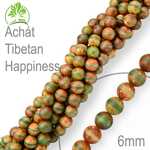 Korálky z minerálů Achát Tibetan Happiness. Velikost pr.6mm. Balení 12Ks.
