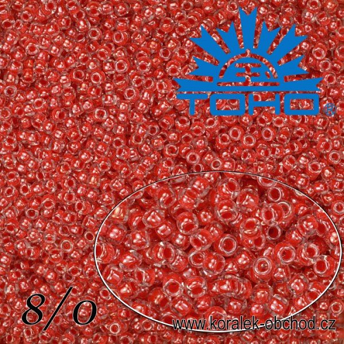 Korálky TOHO tvar ROUND (kulaté). Velikost 8/0. Barva č. 341-Inside-Color Crystal/Tomato Lined . Balení 10g.