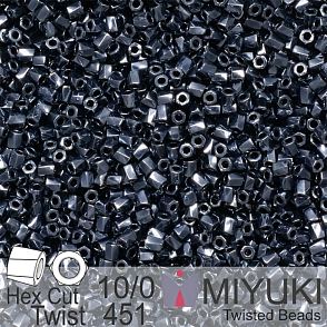 Korálky Miyuki Hex Cut Twisted Bugle 2,2x2,2mm. Barva 451 Gunmetal. Balení 5g.