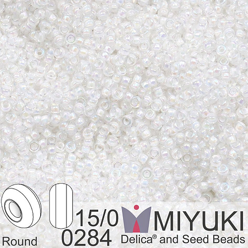 Korálky Miyuki Round 15/0. Barva 0284 White Lined Crystal AB. Balení 5g.