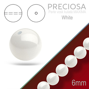 PRECIOSA Voskované Perle barva WHITE 98992 velikost 6mm. Balení návlek 21Ks. 