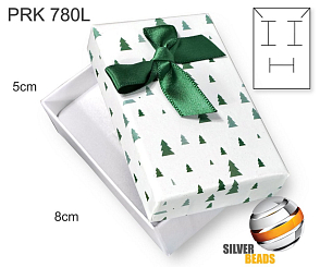 Krabička na šperky. Materiál papír . Ozn. PRK 780L. Velikost 5x8cm. Barva Bílá + zelené vánoční stromečky