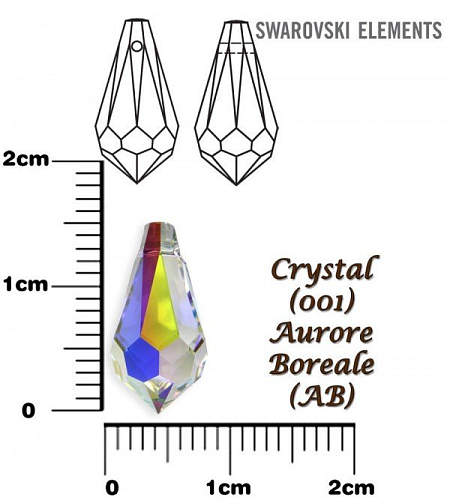 SWAROVSKI PŘÍVÉSKY Teardrop 6000 barva CRYSTAL (001) AURORE BOREALE (AB) velikost 15x7,5mm. 