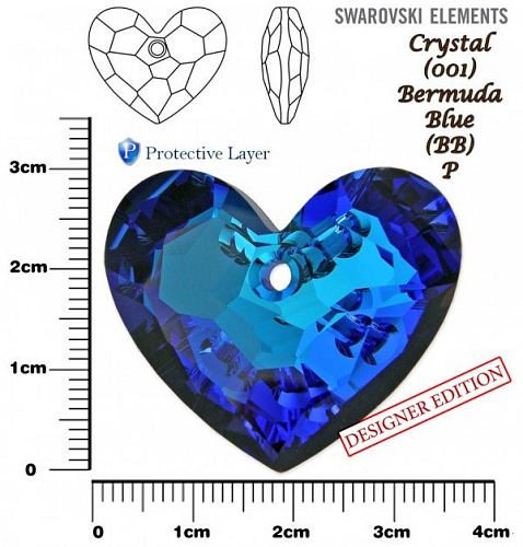 SWAROVSKI 6264 Truly in Love Heart barva CRYSTAL BERMUDA BLUE (BB)+Protective velikost 36mm.