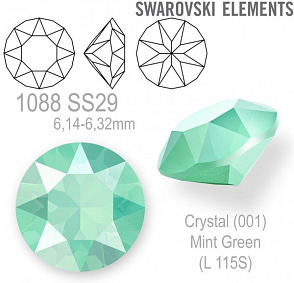 Swarovski 1088 XIRIUS Chaton SS29 (6,14-6,32mm) barva Crystal (001) Mint Green (L115S). 