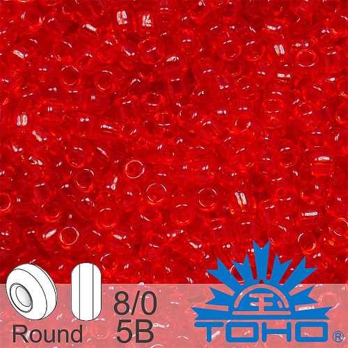 Korálky TOHO  ROUND (kulaté). Velikost 8/0. Barva č. 5B-Transparent Siam Ruby . Balení 10g.