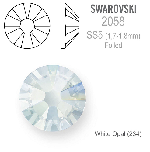 SWAROVSKI 2058 XILION FOILED velikost SS5 barva White Opal (234). Balení 45Ks