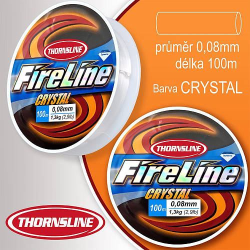 FIRELINE THORNSLINE profesionální splétaná šnůra z polyethylenových vláken. Průměr 0,08mm, zátěž (2,9lb) 1,3Kg, balení 100m, barva CRYSTAL.