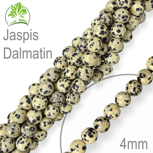 Korálky z minerálů Jaspis Dalmatin přírodní polodrahokam. Velikost pr.4mm. Balení 18Ks.